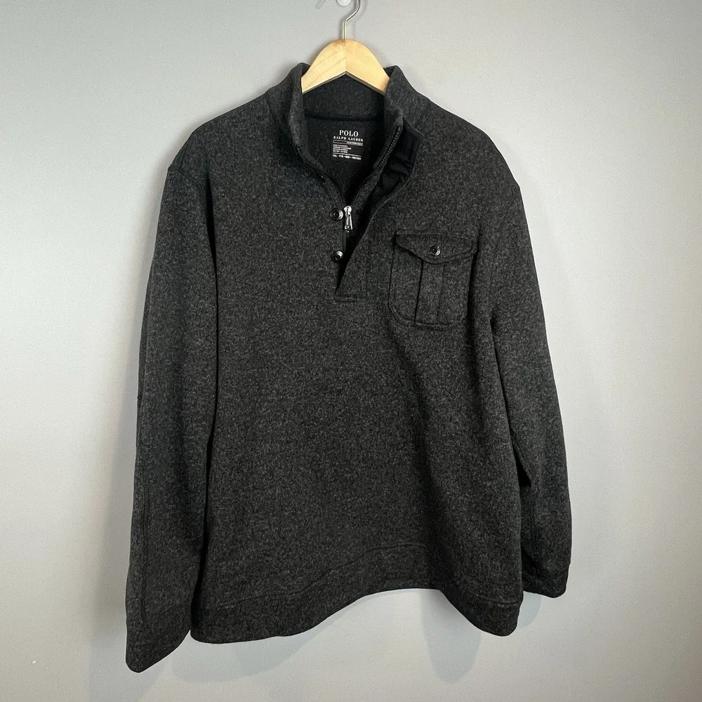 Polo Ralph Lauren Fleece Half Zip Pullover Mens Size XXL Black Marl Heather